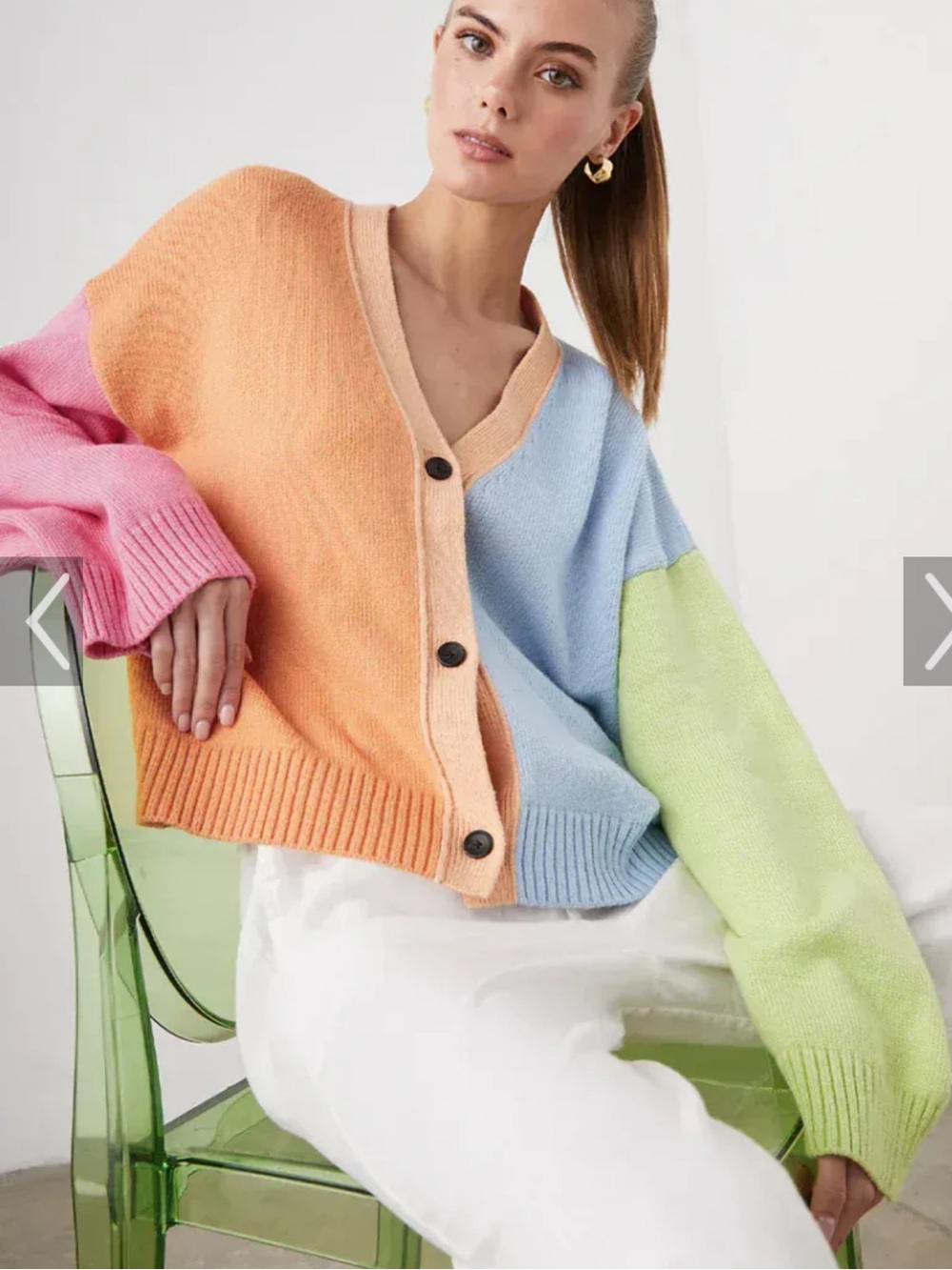 Rails Pastel Colorblock cotton Button Cardigan in Peach, Pink, Blue & Lime